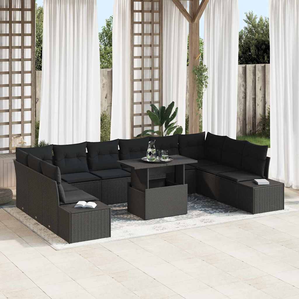 Garten Sofa Set mit Kissen Schwarz 11-teilig
