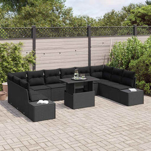 Garten Sofa Set mit Kissen Schwarz 11-teilig