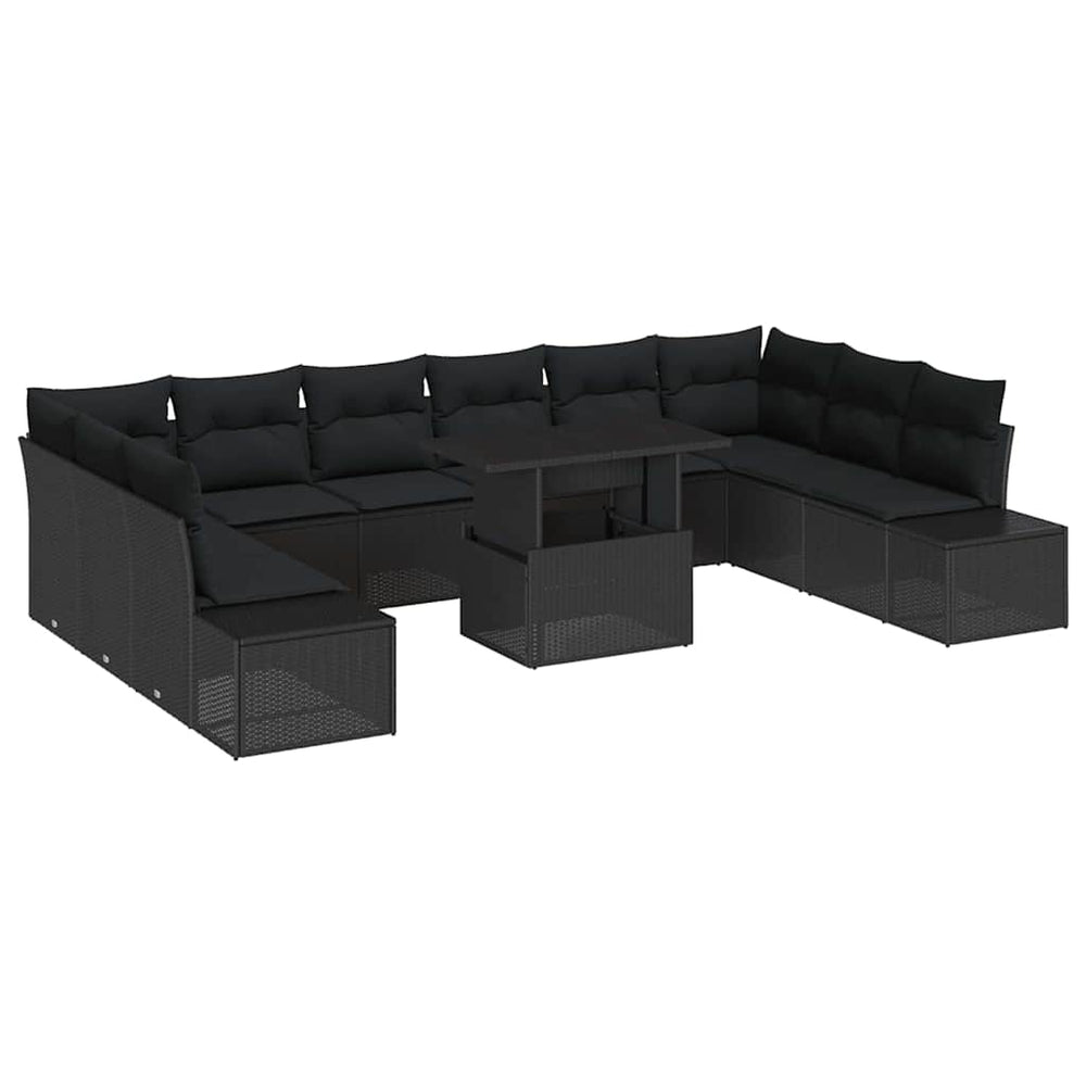 Garten Sofa Set mit Kissen Schwarz 11-teilig