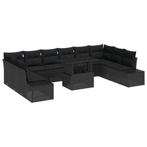 Garten Sofa Set mit Kissen Schwarz 11-teilig