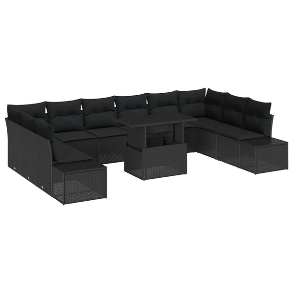 Garten Sofa Set mit Kissen Schwarz 11-teilig