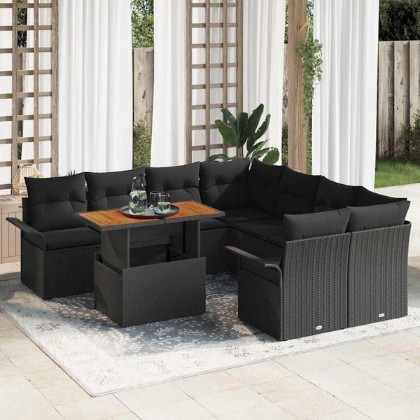 Garten Sofa Set Schwarz mit Kissen