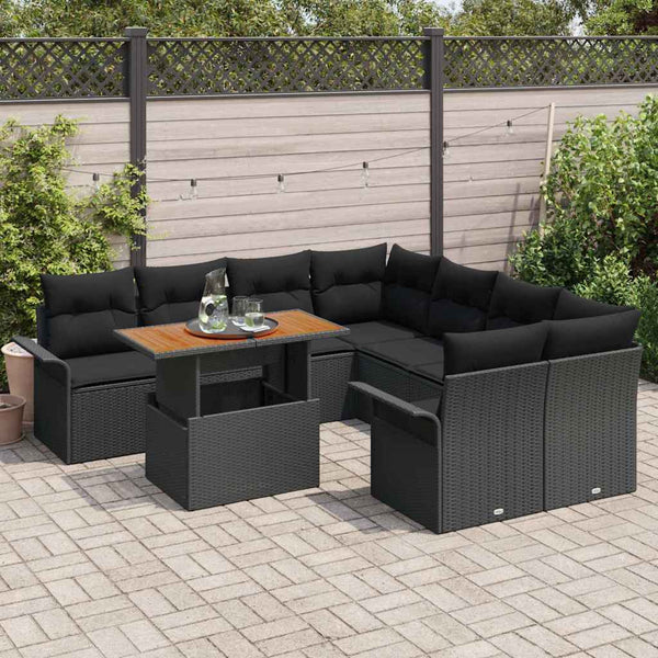 Garten Sofa Set Schwarz mit Kissen