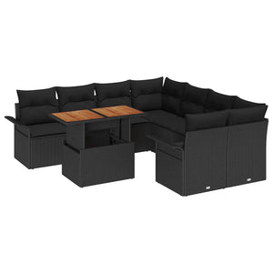Garten Sofa Set Schwarz mit Kissen