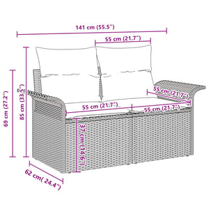 Gartensofa Set 9-teilig Poly-Rattan Schwarz Creme
