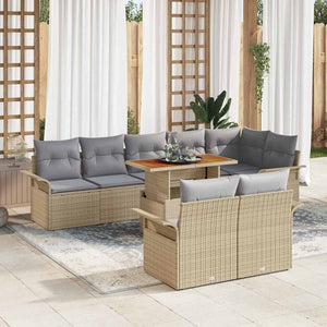 Gartensofa Set Beige Hellgrau Poly-Rattan 9-teilig