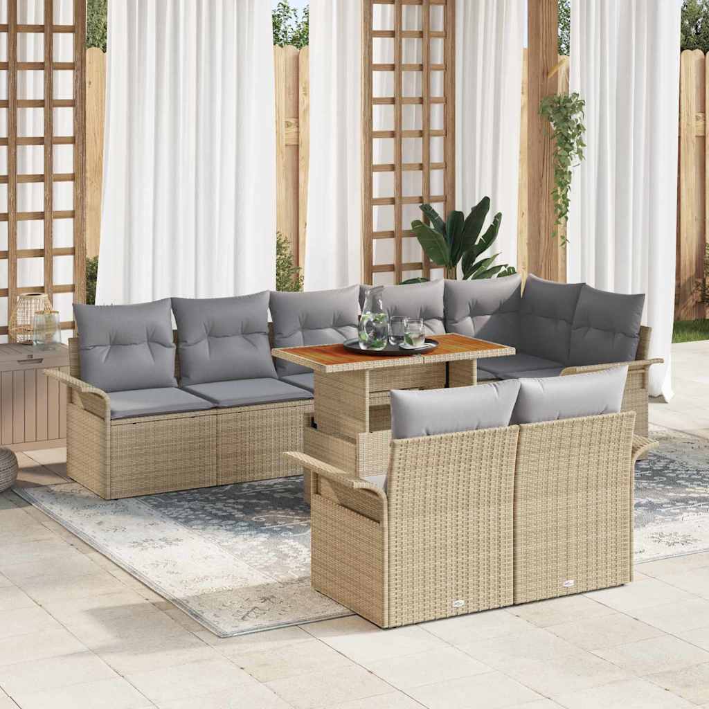 Gartensofa Set Beige Hellgrau Poly-Rattan 9-teilig