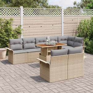 Gartensofa Set Beige Hellgrau Poly-Rattan 9-teilig