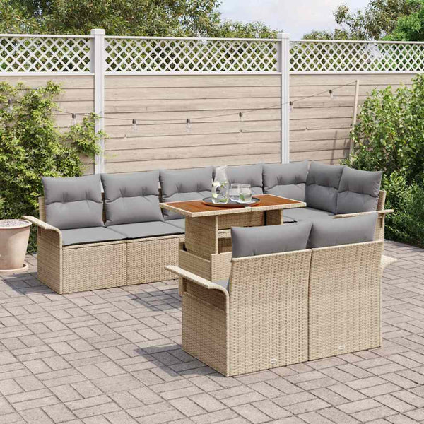 Gartensofa Set Beige Hellgrau Poly-Rattan 9-teilig