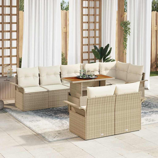 vidaXL Salon de jardin avec coussins 9 pcs Beige et Crème Résine tressée