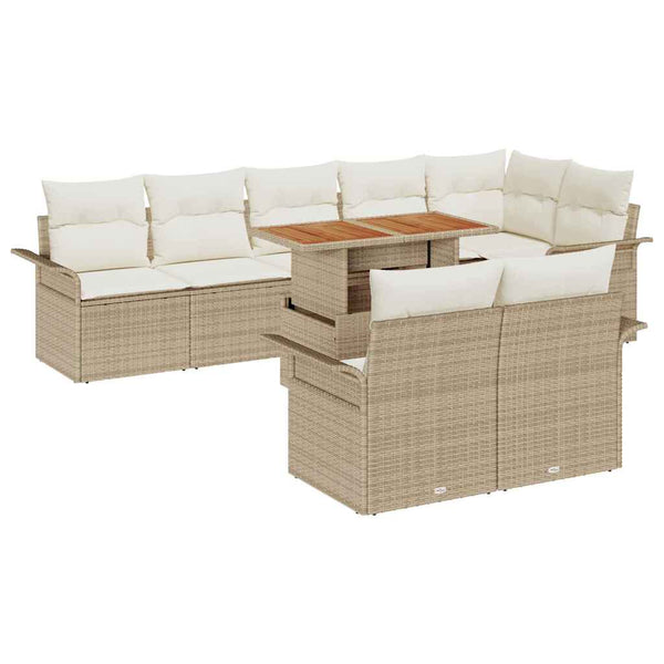vidaXL Salon de jardin avec coussins 9 pcs Beige et Crème Résine tressée
