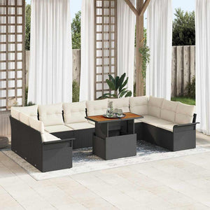 Gartensofa Set Schwarz Creme 11-teilig