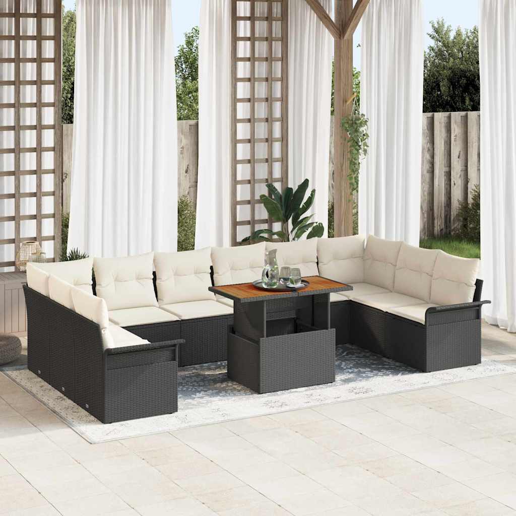 Gartensofa Set Schwarz Creme 11-teilig