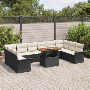 Gartensofa Set Schwarz Creme 11-teilig