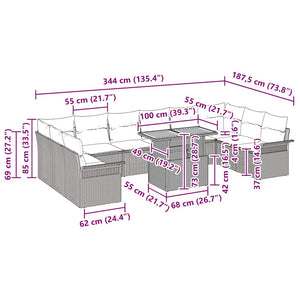 Gartensofa Set Schwarz Creme 11-teilig