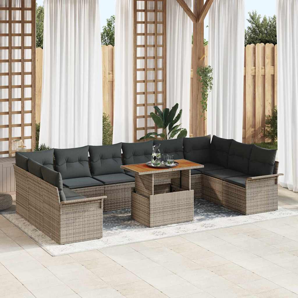 vidaXL Salon de jardin avec coussins 11 pcs Gris résine tressée