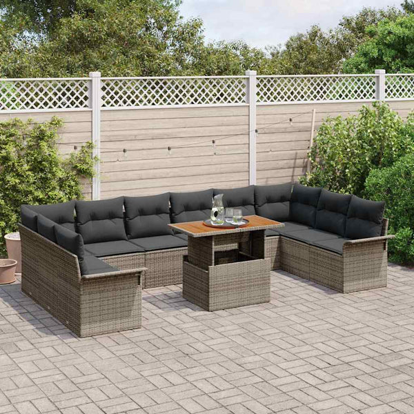vidaXL Salon de jardin avec coussins 11 pcs Gris résine tressée