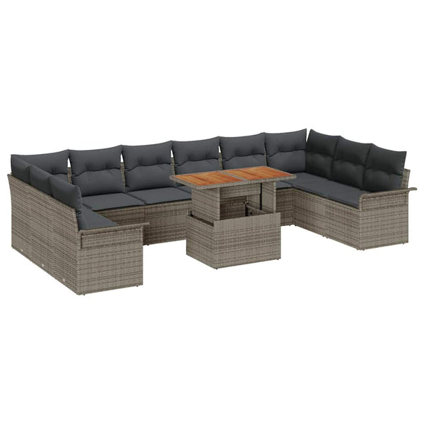 vidaXL Salon de jardin avec coussins 11 pcs Gris résine tressée