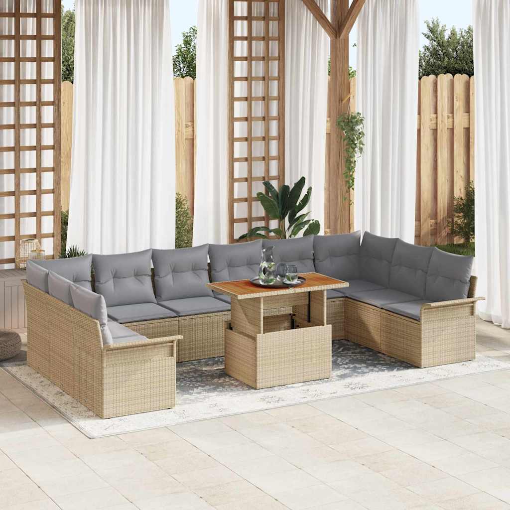 vidaXL Salon de jardin avec coussins 11 pcs Beige et Gris clair Résine tressée