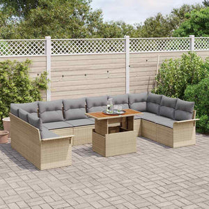 vidaXL Salon de jardin avec coussins 11 pcs Beige et Gris clair Résine tressée