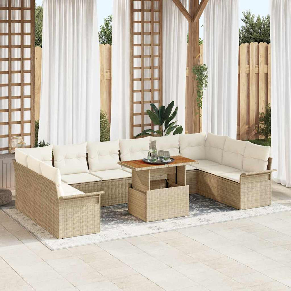 Gartensofa Set Beige Creme Poly-Rattan 11-teilig