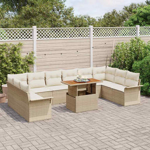 Gartensofa Set Beige Creme Poly-Rattan 11-teilig
