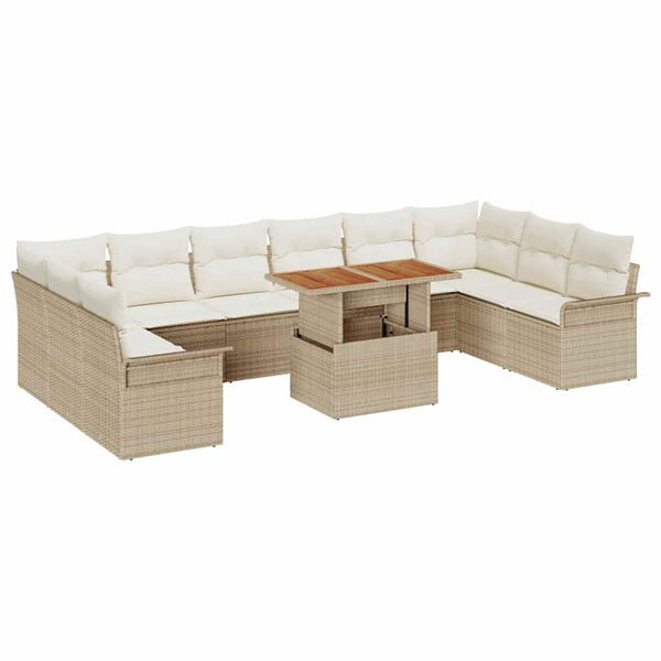 Gartensofa Set Beige Creme Poly-Rattan 11-teilig