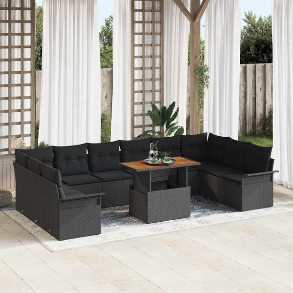 vidaXL Ensemble de canapés de jardin avec coussins 11 pcs Noir Résine tressée
