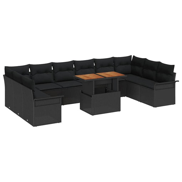 vidaXL Ensemble de canapés de jardin avec coussins 11 pcs Noir Résine tressée
