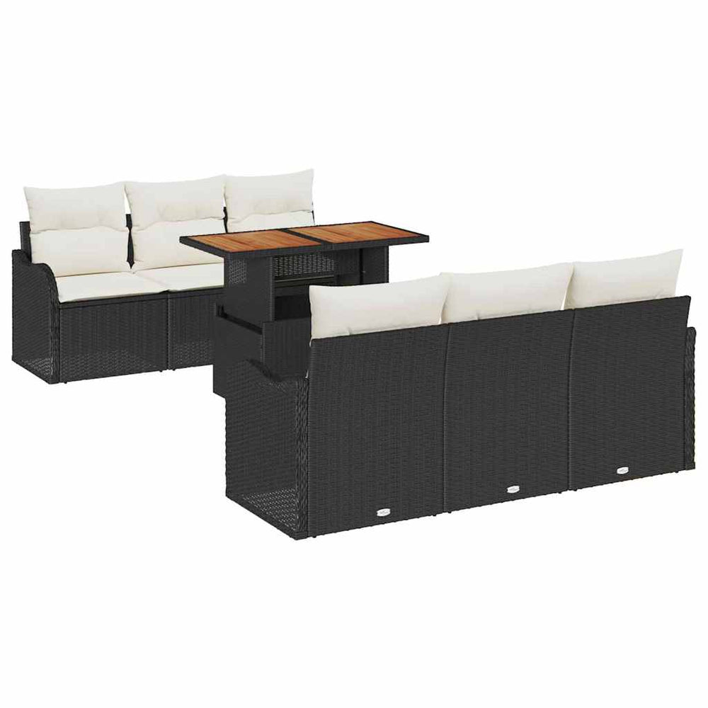 vidaXL Ensemble de canapés de jardin avec coussins 7 pcs Noir et crème Résine tressée