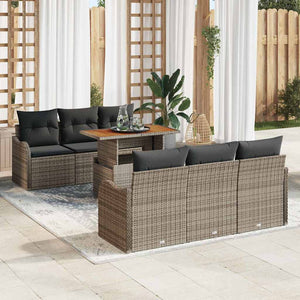 Gartensofa Set Grau Poly-Rattan 7-teilig