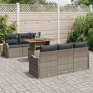 Gartensofa Set Grau Poly-Rattan 7-teilig