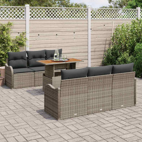 Gartensofa Set Grau Poly-Rattan 7-teilig