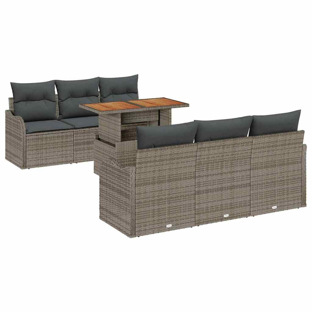 vidaXL Garden Sofa Set with Cushions 7 pcs Grey Poly Rattan