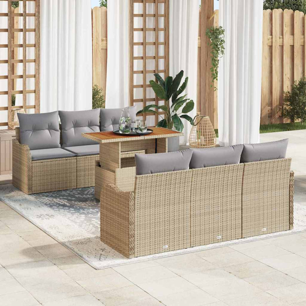 vidaXL Salon de jardin avec coussins 7 pcs Beige et gris clair Résine tressée