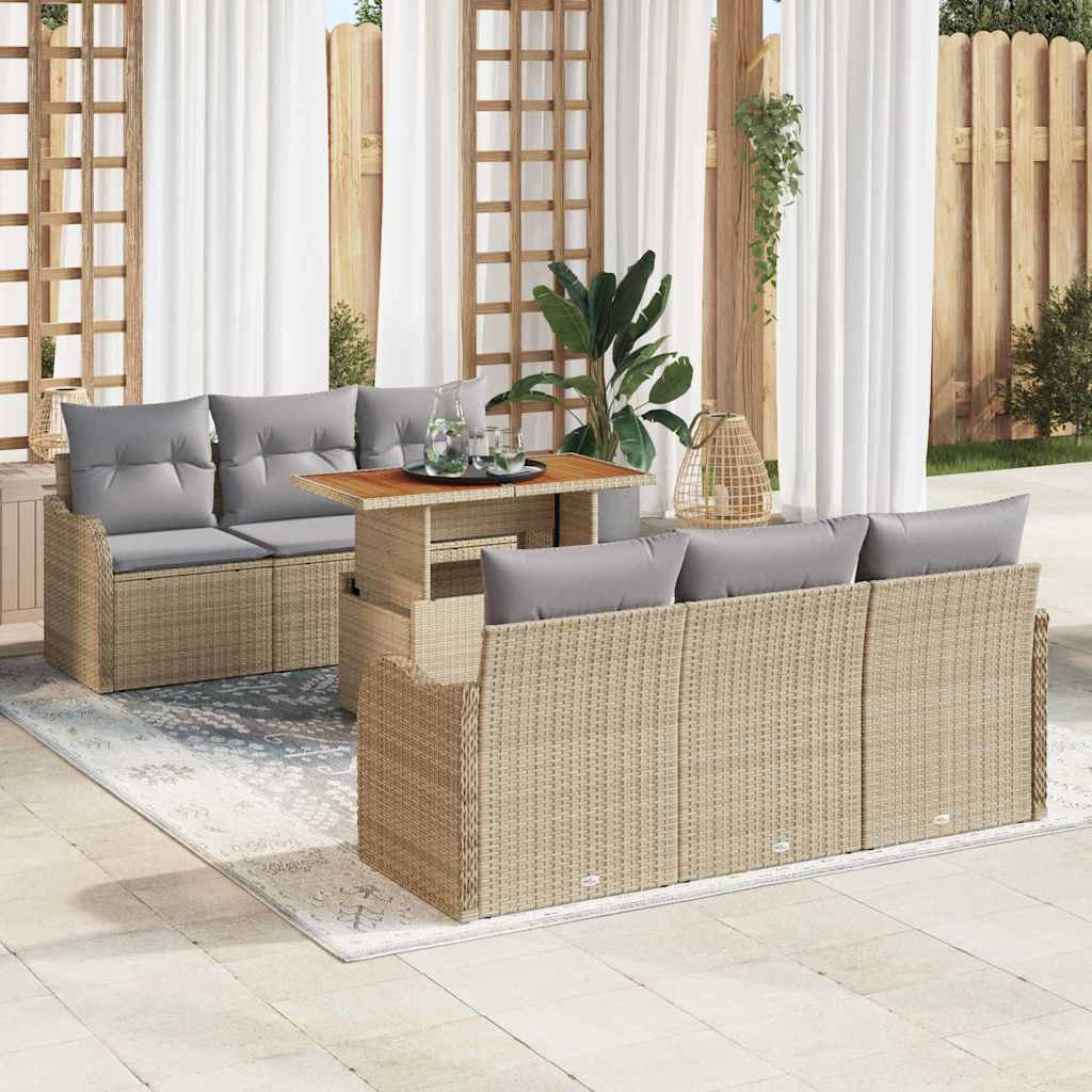 vidaXL Salon de jardin avec coussins 7 pcs Beige et gris clair Résine tressée