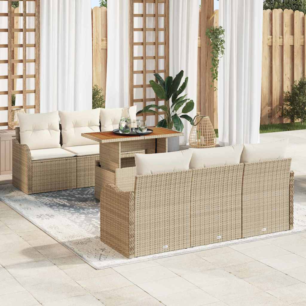 Gartensofa Set Beige Creme Poly-Rattan 7-teilig