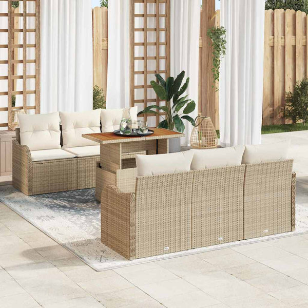 Gartensofa Set Beige Creme Poly-Rattan 7-teilig