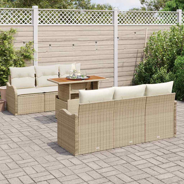 Gartensofa Set Beige Creme Poly-Rattan 7-teilig
