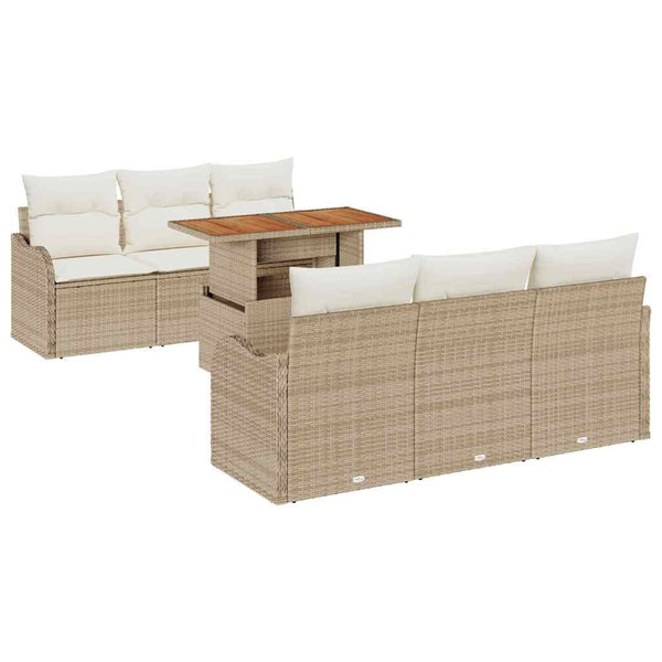 Gartensofa Set Beige Creme Poly-Rattan 7-teilig