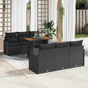 vidaXL Salon de jardin avec coussins 7 pcs Résine tressée Noir