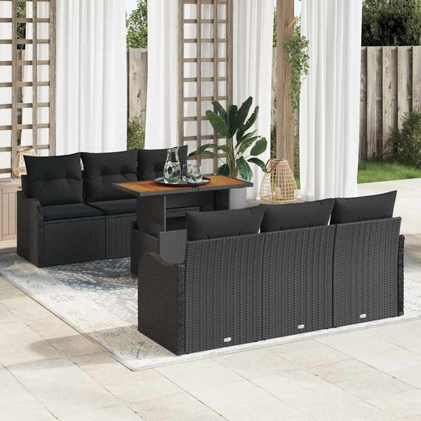 vidaXL Salon de jardin avec coussins 7 pcs Résine tressée Noir
