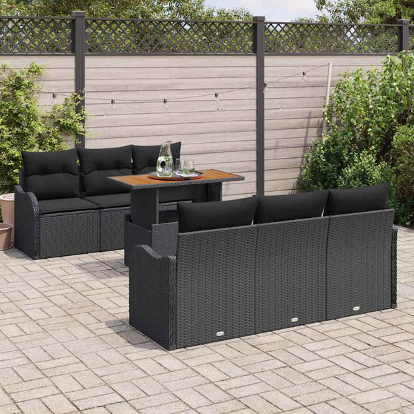 vidaXL Salon de jardin avec coussins 7 pcs Résine tressée Noir