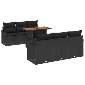 vidaXL Salon de jardin avec coussins 7 pcs Résine tressée Noir