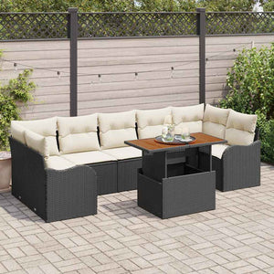 Gartensofa Set Schwarz Creme Poly-Rattan 8-teilig