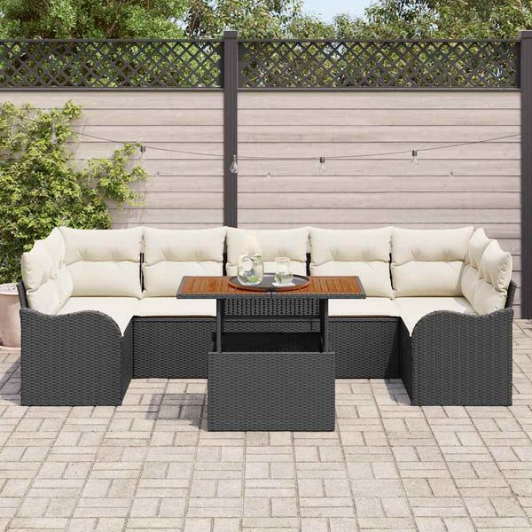 Gartensofa Set Schwarz Creme Poly-Rattan 8-teilig
