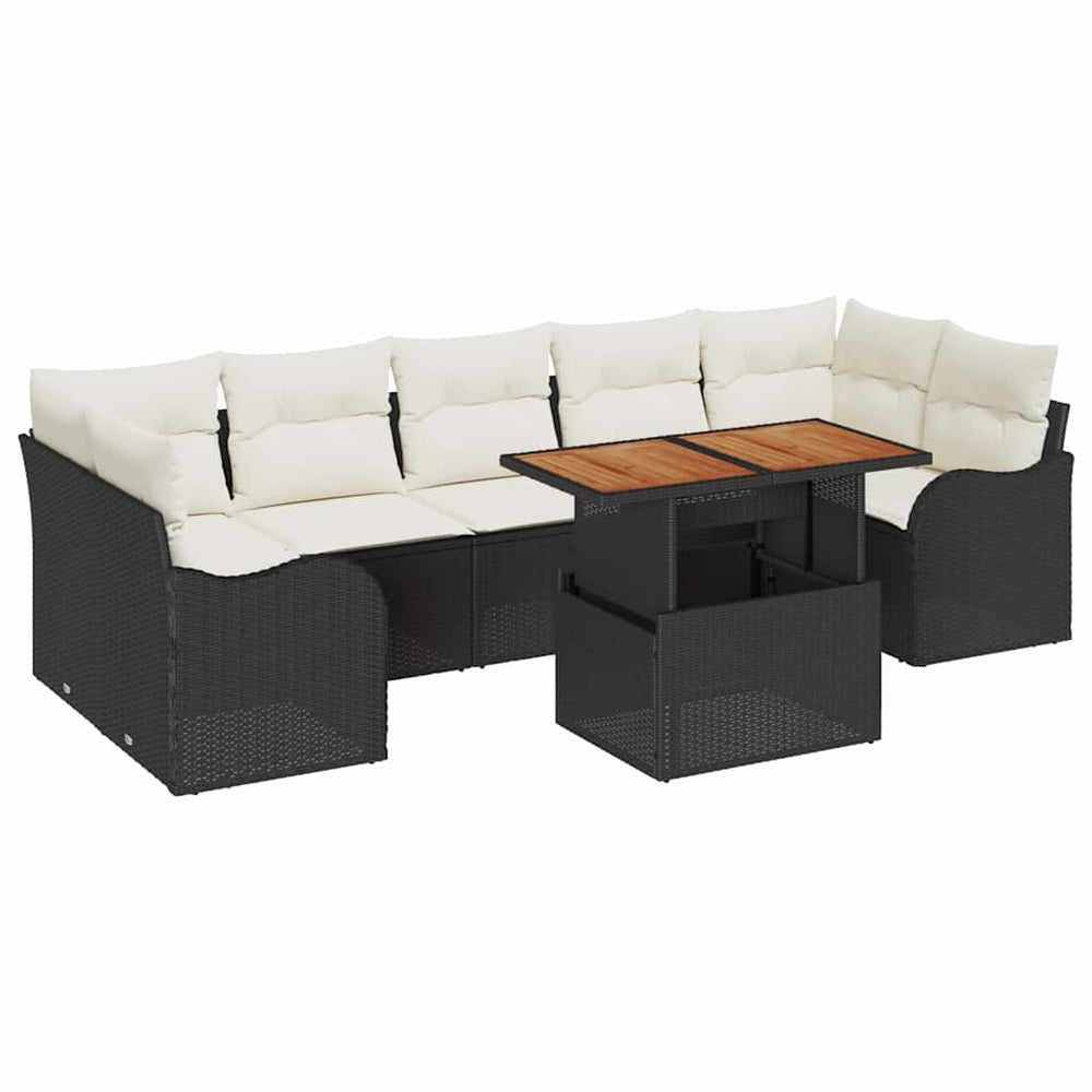 vidaXL Salon de jardin avec coussins 8 pcs Noir et crème Résine tressée