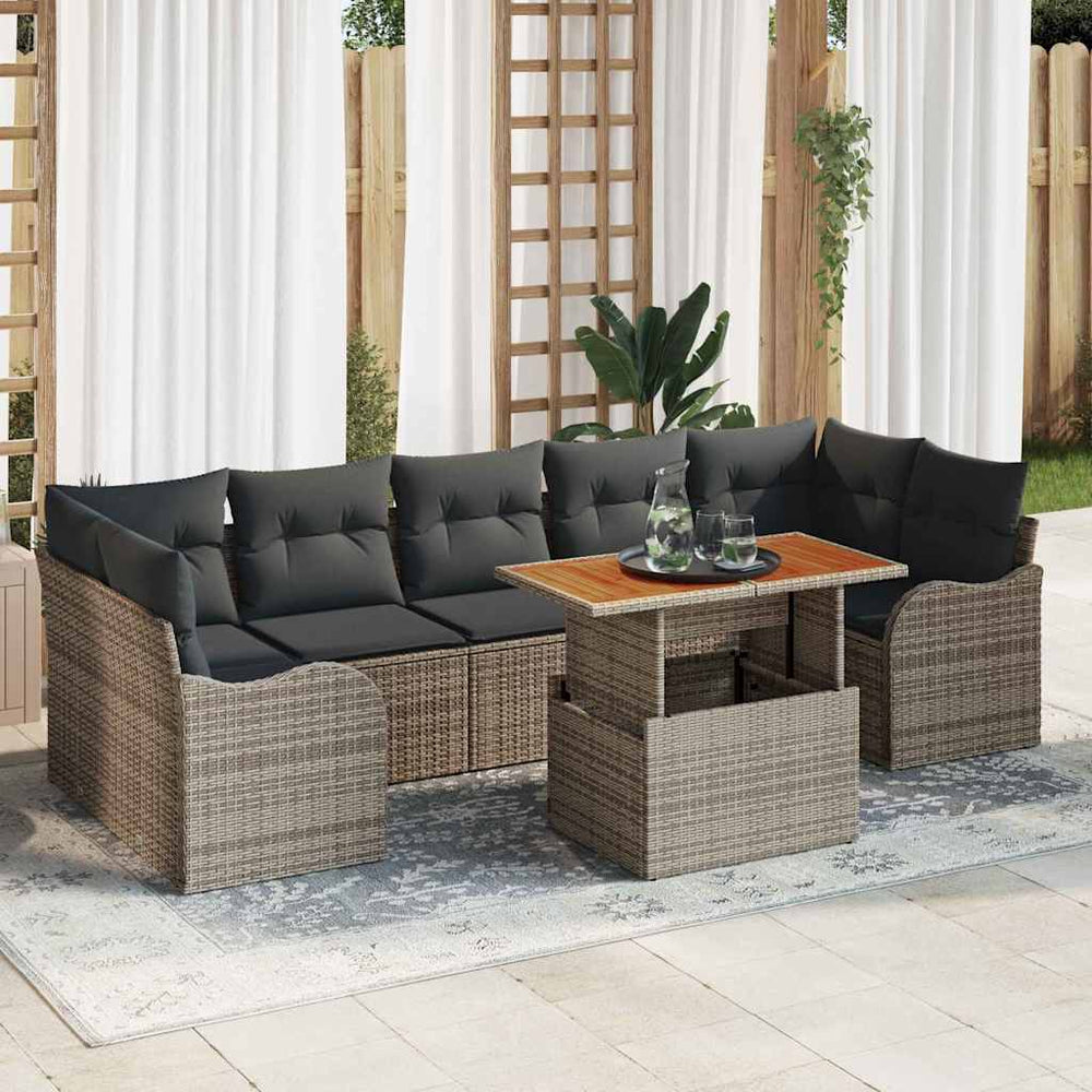 vidaXL Garden Sofa Set with Cushions 8 pcs Grey Poly Rattan