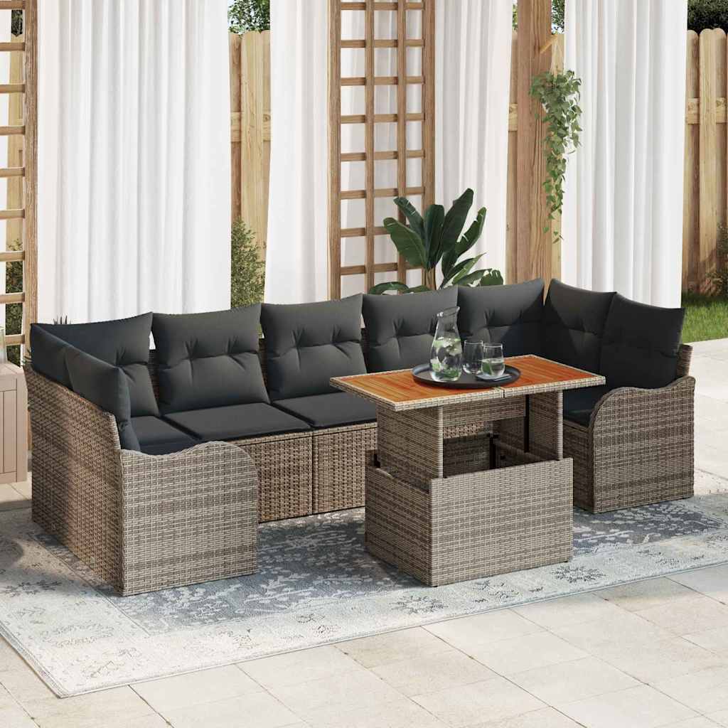 Graues Gartensofa-Set mit Kissen, 8-teilig