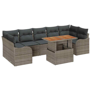 Graues Gartensofa-Set mit Kissen, 8-teilig